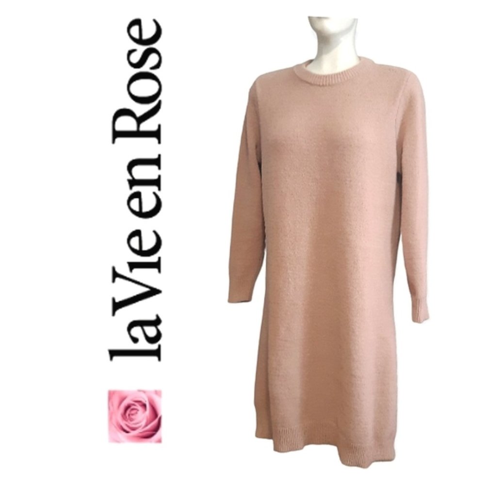 La Vie En Rose cozy fuzzy fluffy dusty pink long sleeve lounge nightgown med